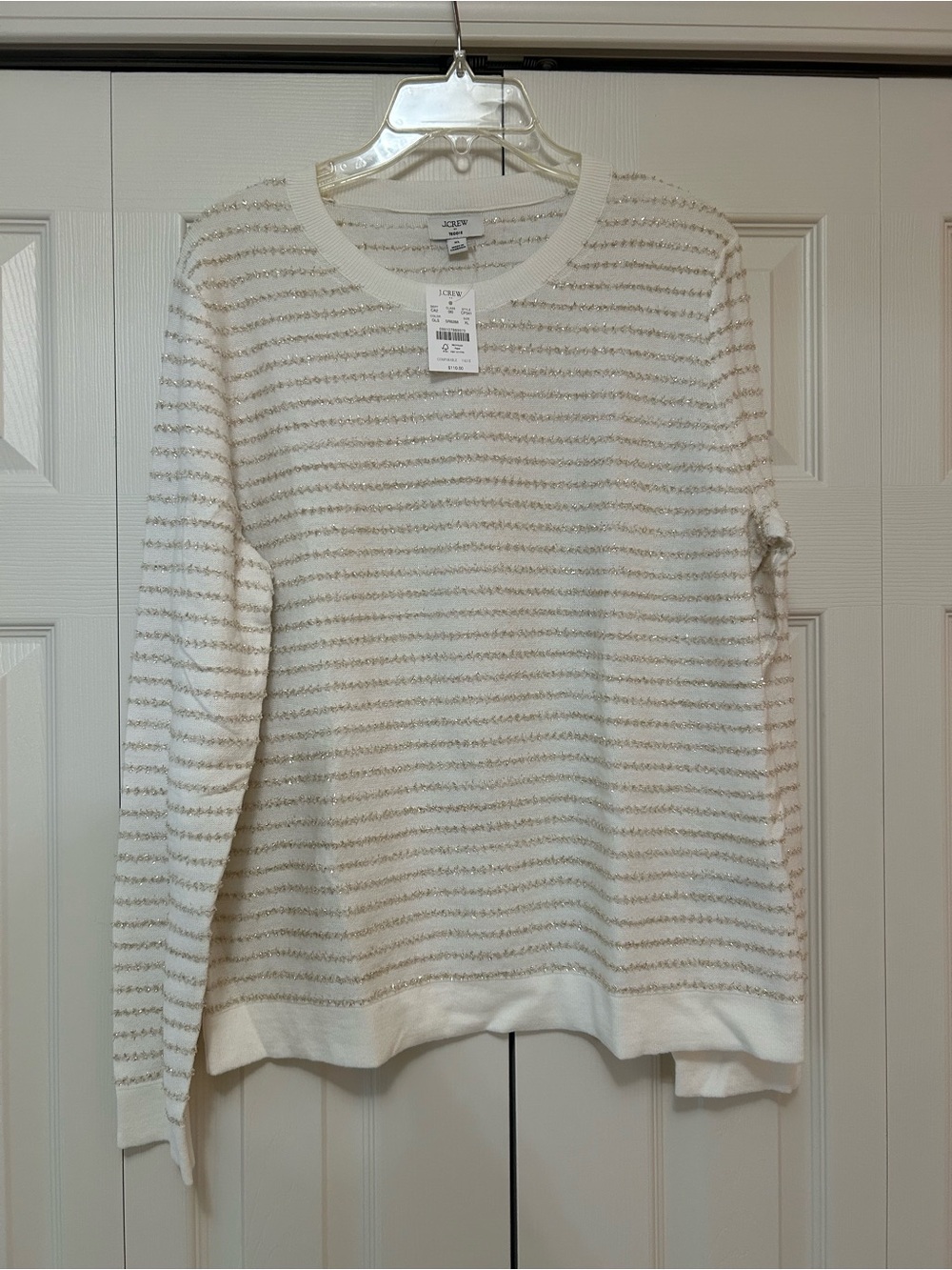 J. Crew Ivory Crewneck Sweater with Gold Metallic Stripes
Open to offers